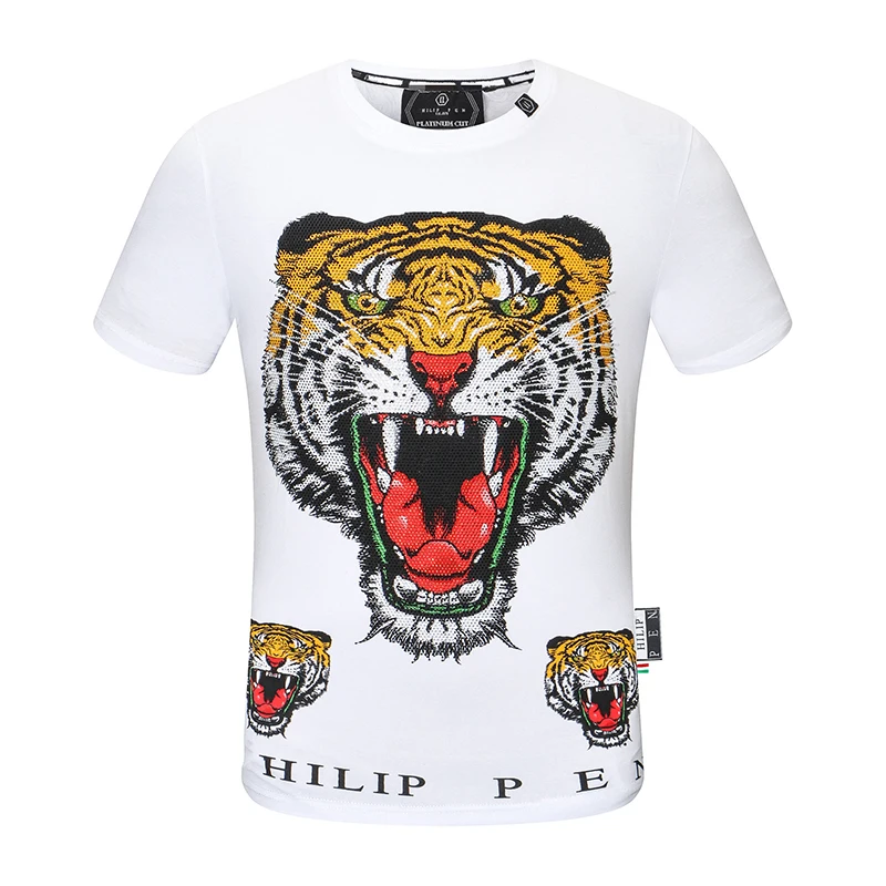 

Popular Qp Philipp Plein Skull Summer Short Sleeves Men Cotton O-Collar T-shirt Diamond Personality Casual Couple PP Hot Drill