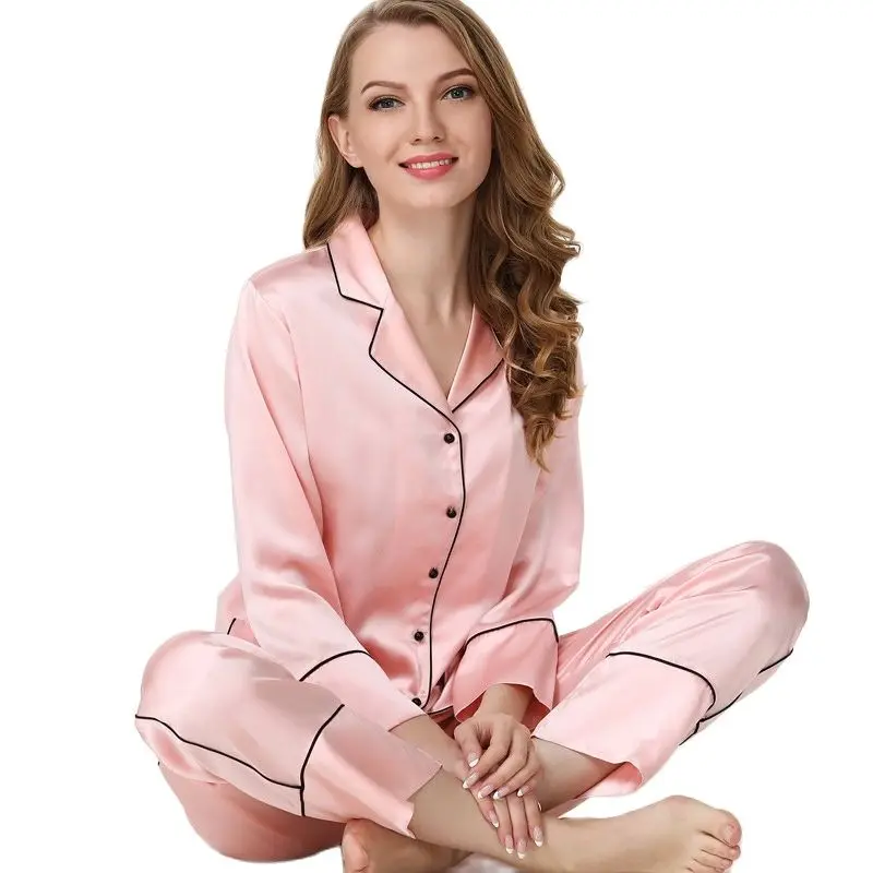 19 Mumi Heavy Silk Women's Pajamas 100% Silkworm Silk Sleepwear Pure Color Long-Sleeve Pyjama Pants Two-Piece Sets T8136