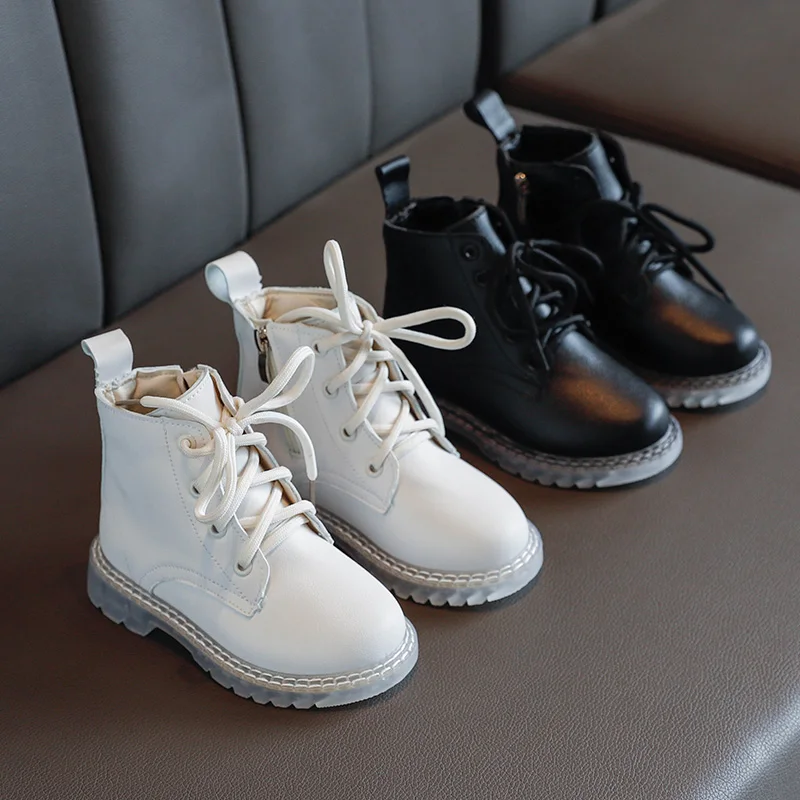 Кожаные ботинки для мальчиков и девочек Сезон осень Модные детские из