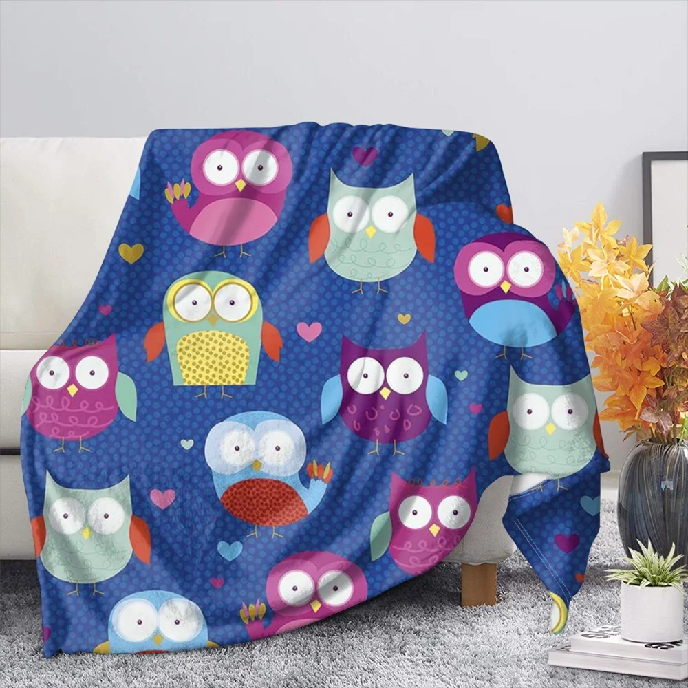 

Cartoon Owl Printed Sherpa Blanket Couch Quilt Cover Travel Bedding Velvet Plush Throw Fleece Bedspread Adults