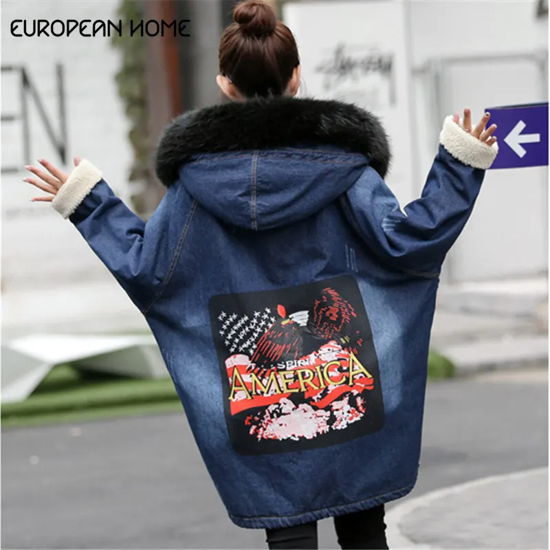 S 5XL зимнее пальто для женщин 2019 новая Корейская длинная джинсовая куртка плюс