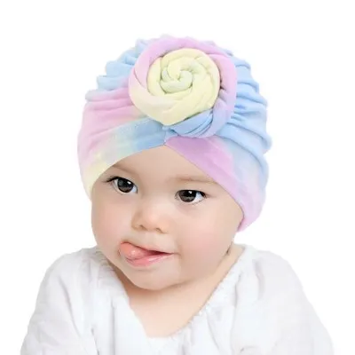 

Colorful donuts Infant Headbands Solid Color Cotton Kont Turban Headwear For Girls Spandx Stretchy Beanie Hat Baby Hair Accessor