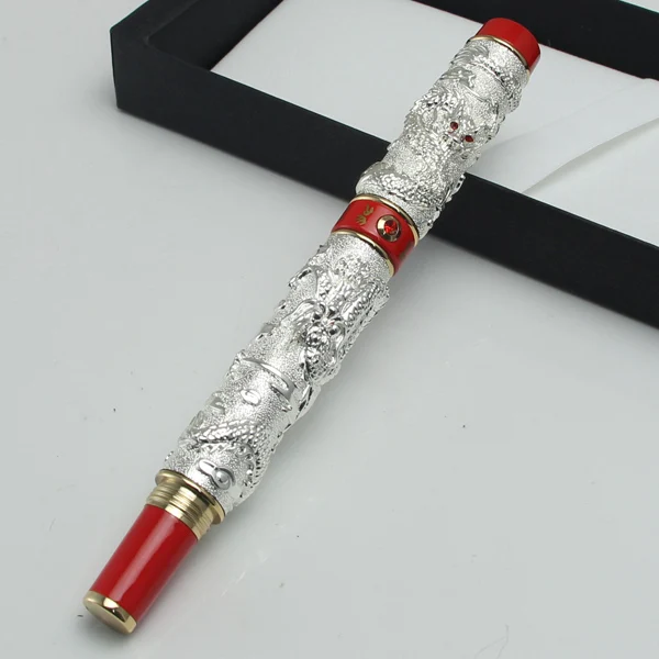 JINHAO, золотистая, серебряная, коричневая перьевая ручка "Два дракона, играющие с жемчужиной", резная, без подарочной коробки