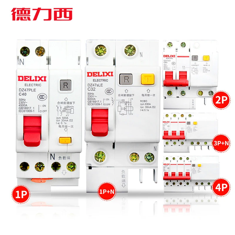 

Delixi DZ47SLE 1p 1p+n 2p 3P+n 4P 10-100A400 v residual atual mini disjuntor sobrecarga curto proteção contra escapamento