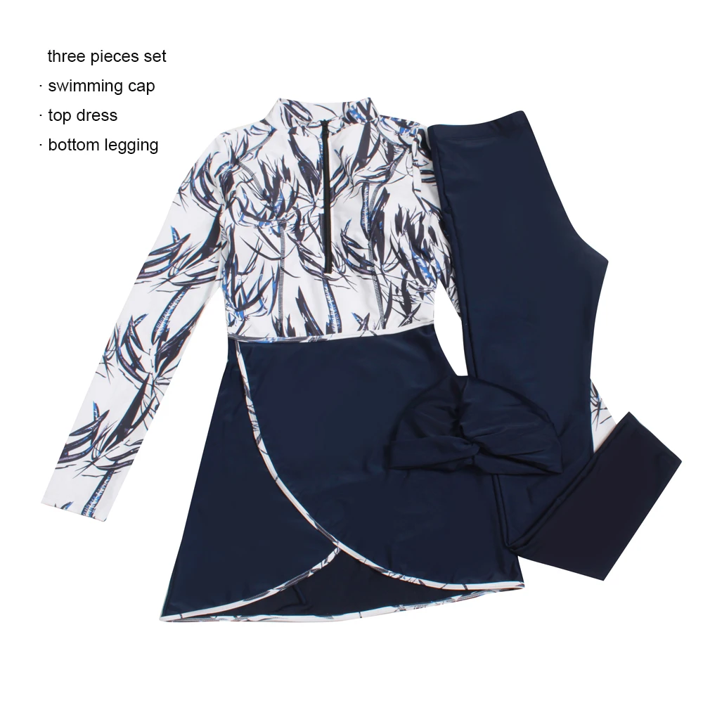 

LaFata 2021 Long Sleeve Muslim Swimsuit Plus Size Swimwear Women Burkini with Bra Padding