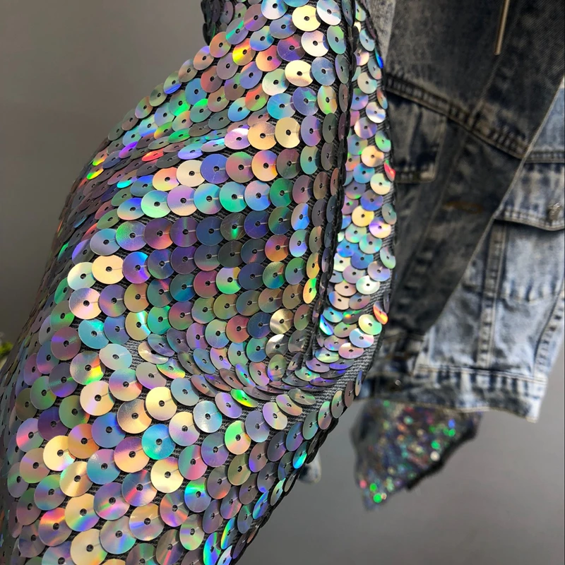 

Fashion Design Punk Style Women Spring Jacket Coat Sequins Sleeve Women Denim Long Jacket Coat Crop Tops Abrigos Mujer Female