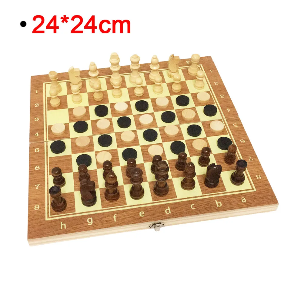 ZH yellow 24x24 cm Деревянный Шахматный набор, нарды, шашки, 3 в 1, шахматы для путешествий, деревянные шахматы и доски для детей, взрослых, три игры I1 - Цвет: ZH yellow 24x24 cm