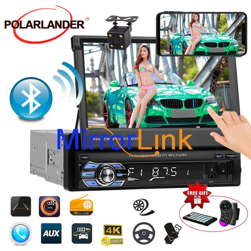 Bluetooth 1 Din 7 дюймов автомобильный стерео MP4 MP5 плеер USB TF Радио Аудио Зеркало Ссылка
