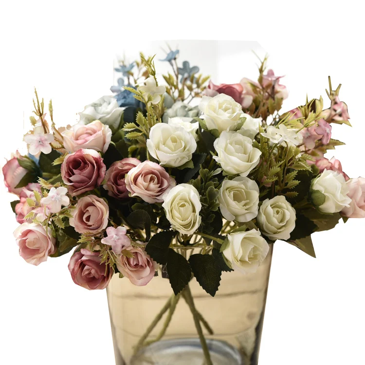 

White Backdrop Bouquet Artificial Flower Buds Garden Fake Wedding Gift Rose Craft Sztuczne Kwiaty Artificial Decorations BY50FZ