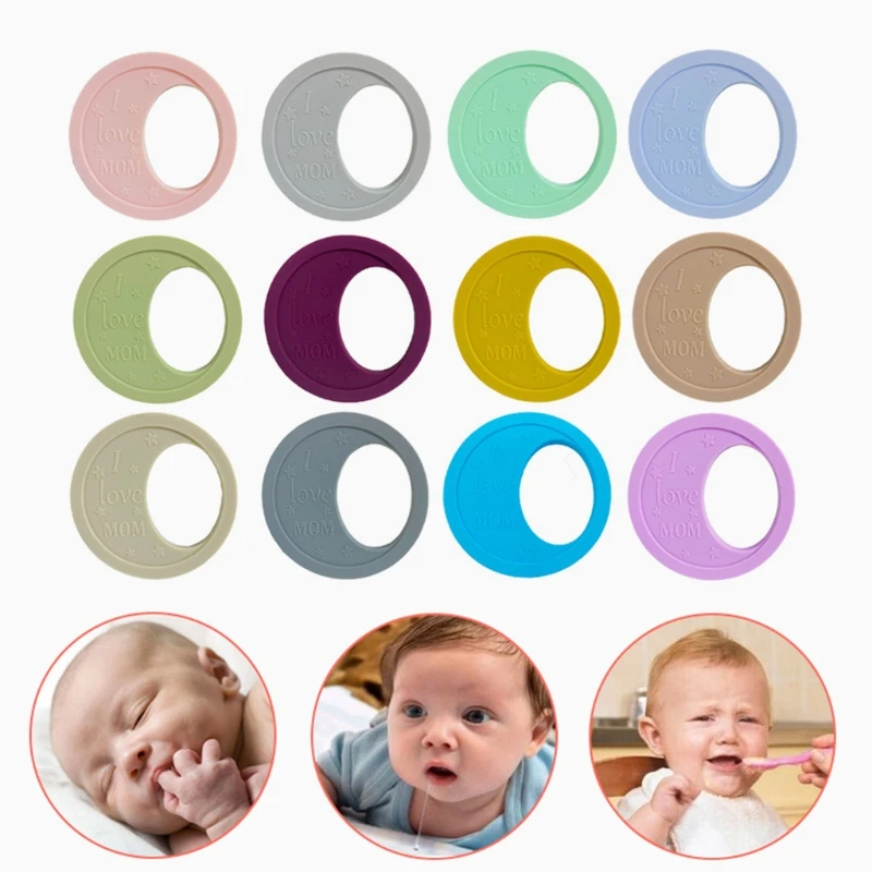 

Baby Moon Shape Teether Ring Silicone Beads Molar Soother Nursing Teething Chewing Toy Shower Gifts for Newborn Infant