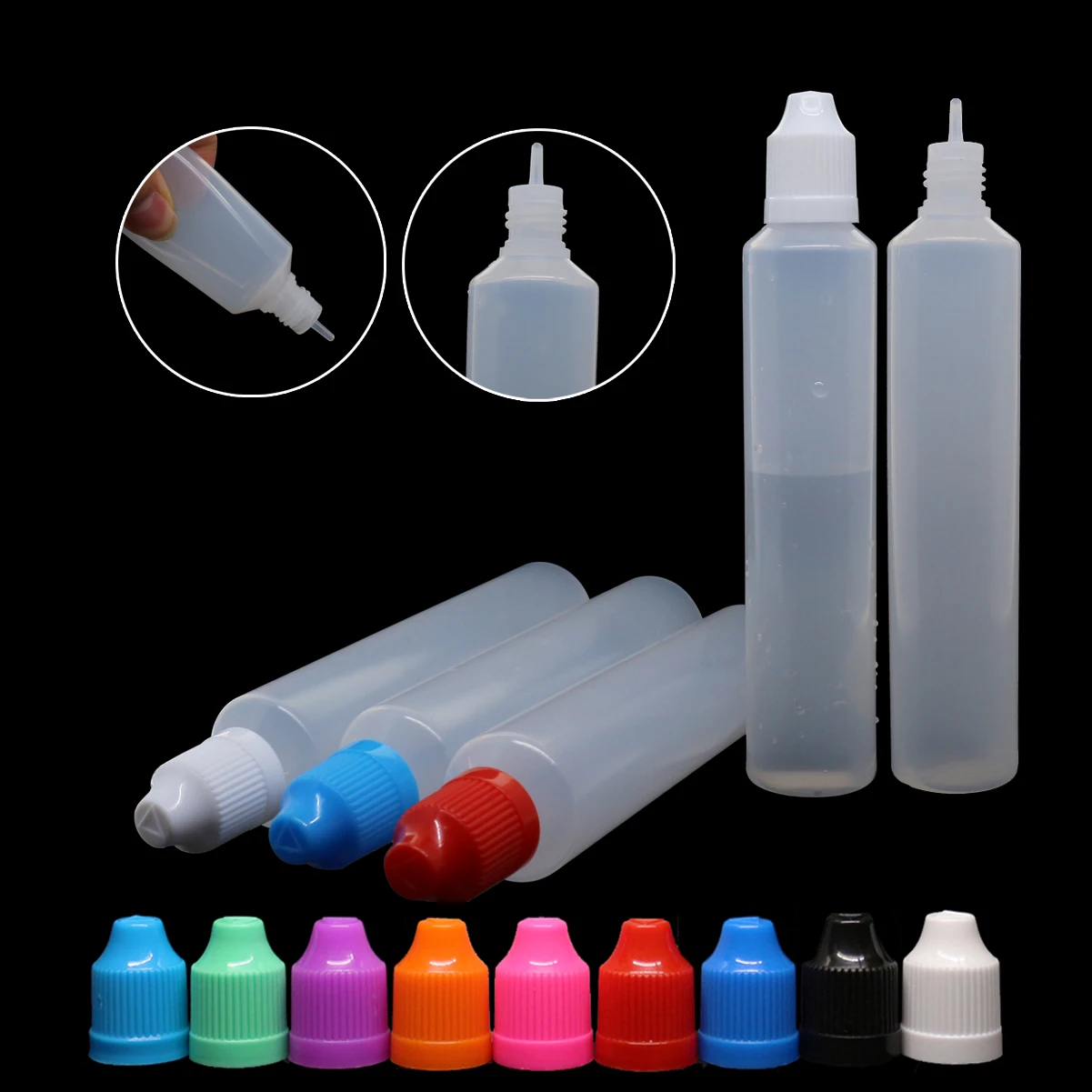 

30Pcs 30ml 60ml LDPE Plastic Squeezable Pen Dropper Bottle E juice Childproof Cap Long Thin Tip Home Liquid Storage Containers