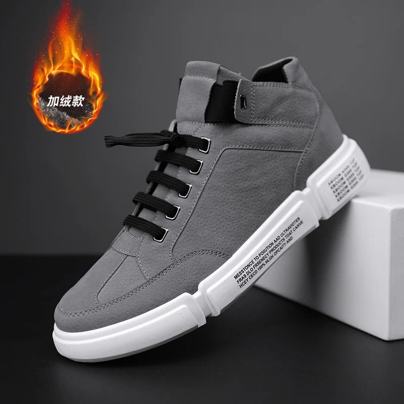 Fashion Fur Sneakers Men High Quality Lace-up Plus velvet Canvas Shoes top Male Brand Footwear Men's Casual Zapatill | Обувь