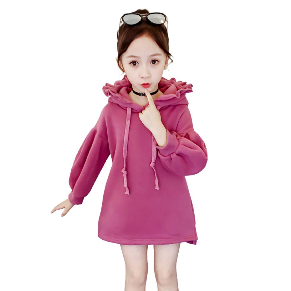 Платья для девочек плотное платье-свитер худи Детские платья с рюшами Осенняя