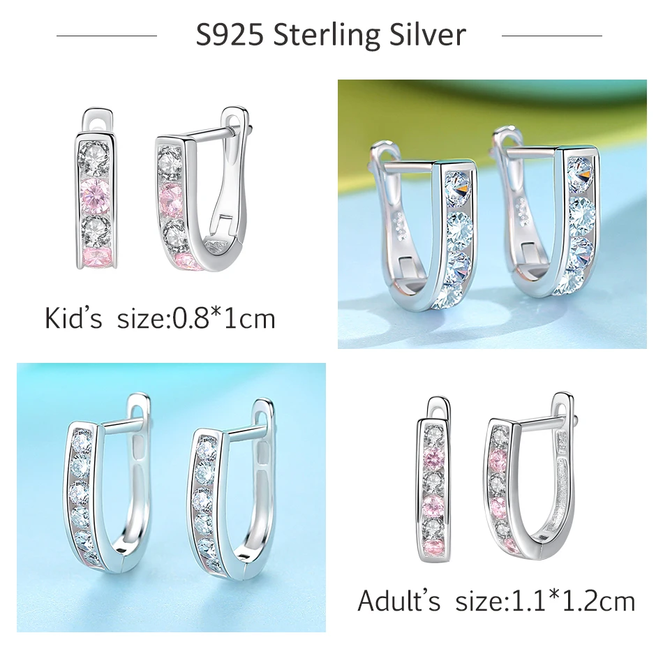 Женские серьги гвоздики с кристаллами из серебра 925 пробы фиолетового розового