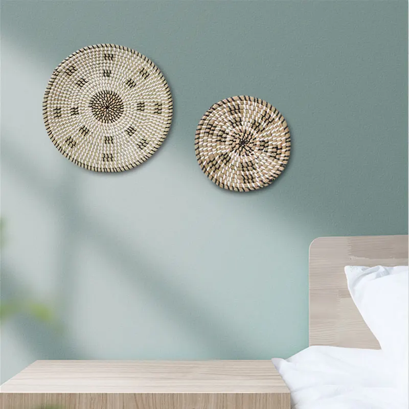 

Wall Art Hanging Decor Woven Seaweed Plates Creative Round Wall Art Bohemian Handmade Fruit Tray Home Hanging Decoration