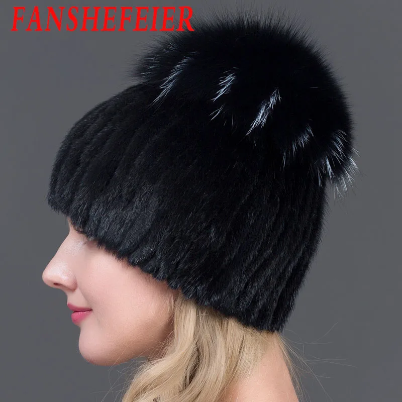 COLOR5 FANSHEFEIER женская меховая шапка зимняя натуральная норковая шапка с меховым помпоном из серебра лисы вязаные шапочки шапка новая распродажа меховые шапки - Цвет: COLOR5