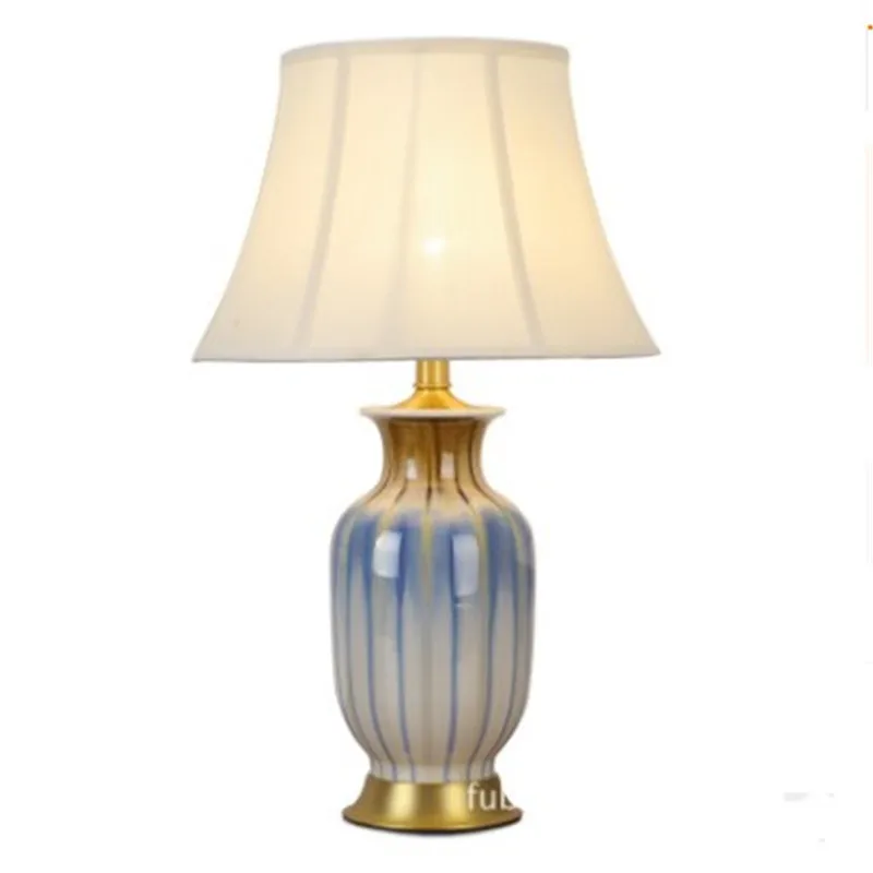 Элегантная синяя и белая керамическая настольная лампа в китайском стиле для