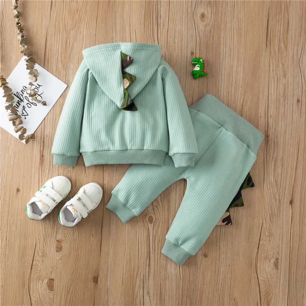 

0-24M Newborn Little Boys Autumn Clothing Set Long-sleeved Trousers Suit Cute Dinosaur Hooded T-shirt and Elastic Long Pants