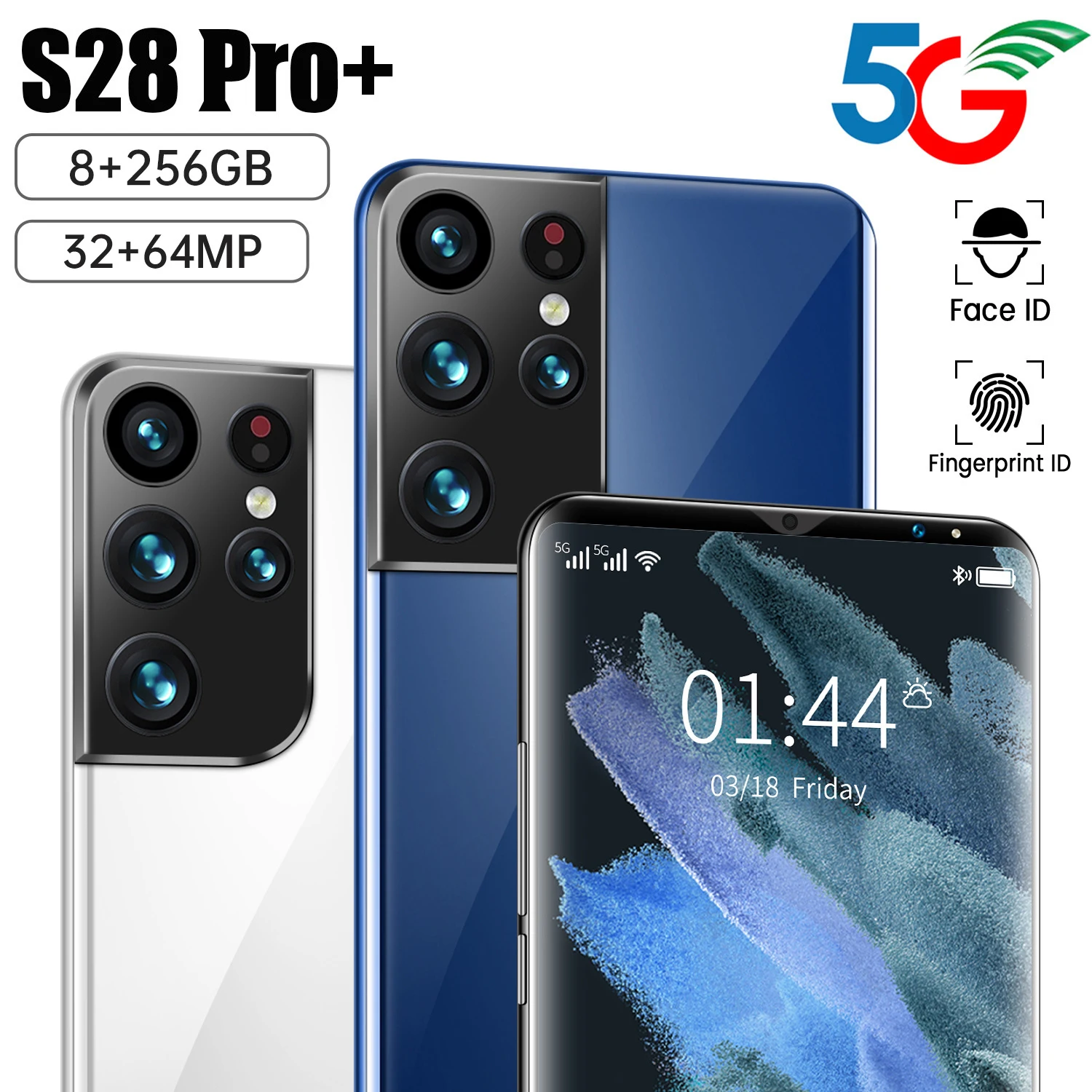 

Global S28 Pro+ 12GB RAM 256GB ROM 6.1 Inch Fingerprint Unlock Dual SIM 10 Core Mobile Cell Phone 32+64MP Andriod 11 Smartphones