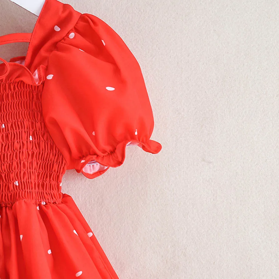 Dress Girl Floral Pattern For Bow Kid Square Collar Childrens Clothing 6 8 10 12 14 | Детская одежда и обувь