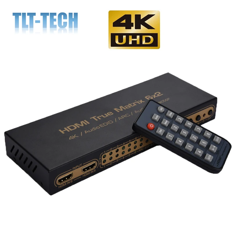 6 in 2 out HDMI matrix 4Kx2K support 3D 6x2 HD video switching optical fiber 5.1 picture-in-picture ARC