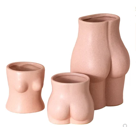 

Creative pink body shape art ceramic small vase modern living room home net red flower pot decoration ornaments