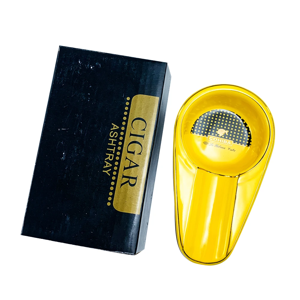 

Ceramic Cigar Ashtray Portable Ash Tray Single Cigar Holder Round Ash Slot Outside Travel Cigarette Ashtray for Men Gift