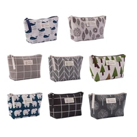 cotton linen wallets purse bag multi function canvas fabric zipper coin purse storage bag arrow plaid tree whale polar bear 1pc