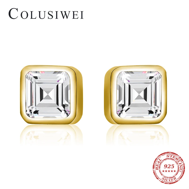 Женские квадратные серьги-гвоздики Colusiwei классические серьги из стерлингового