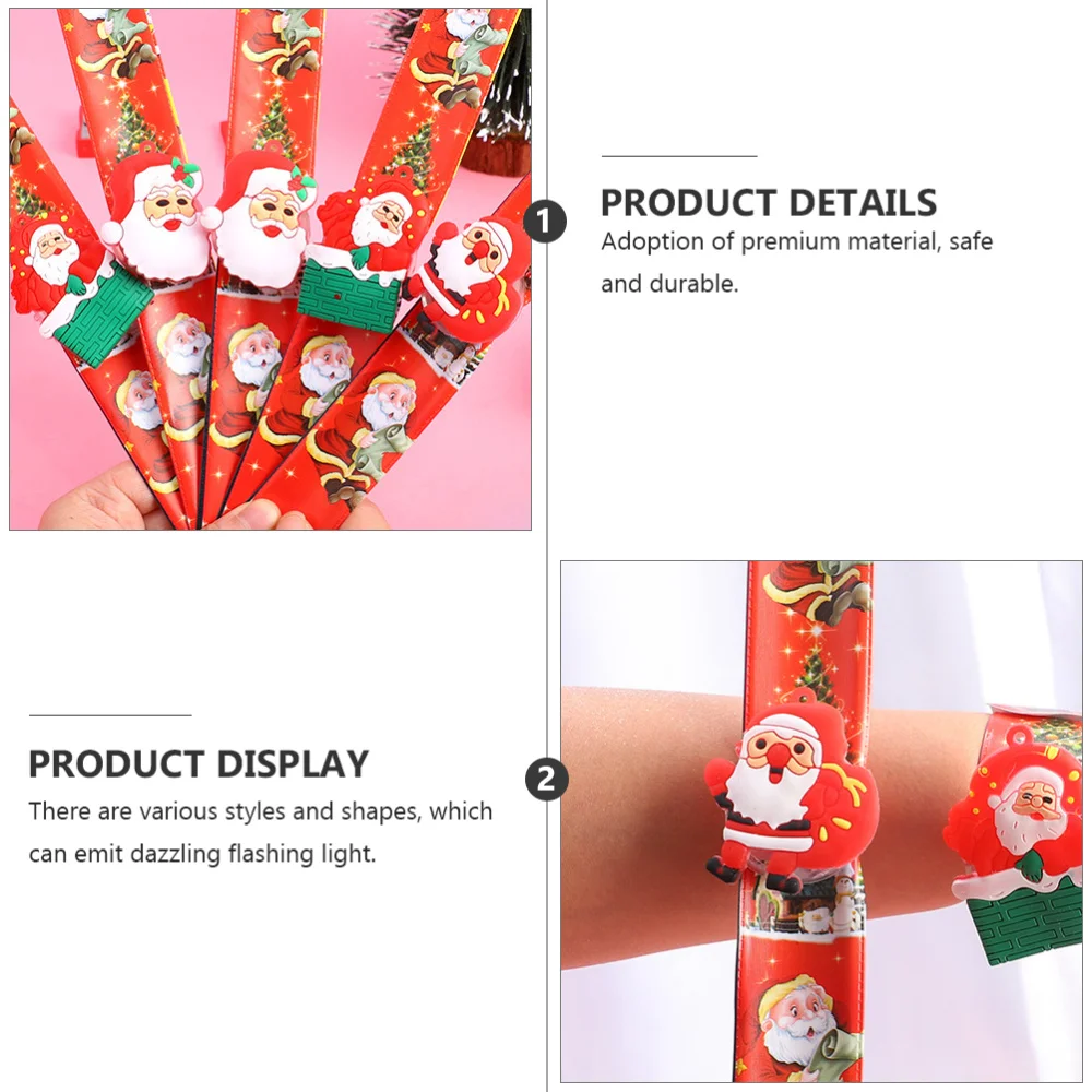 

5Pcs Christmas Glow Slap Bracelet Xmas Slap Band Wrist Decoration Gift