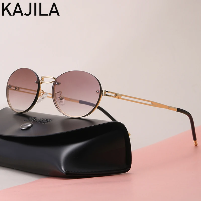 

Retro Small Oval Sunglasses Women Vintage 2021 Luxury Brand Rimless Sunglass For Men With Box Steampunk Sun Glass Gafas De Sol