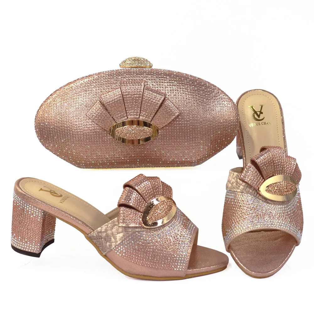 

2021 модные итальянские тапочки в африканском стиле цвета шампанского, нигерийская обувь с сумками для свадебной вечеринки