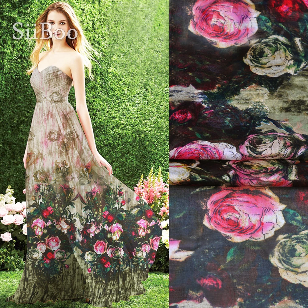 Американская цветная розовая набивная 100% натуральный шелк шифоновая ткань для