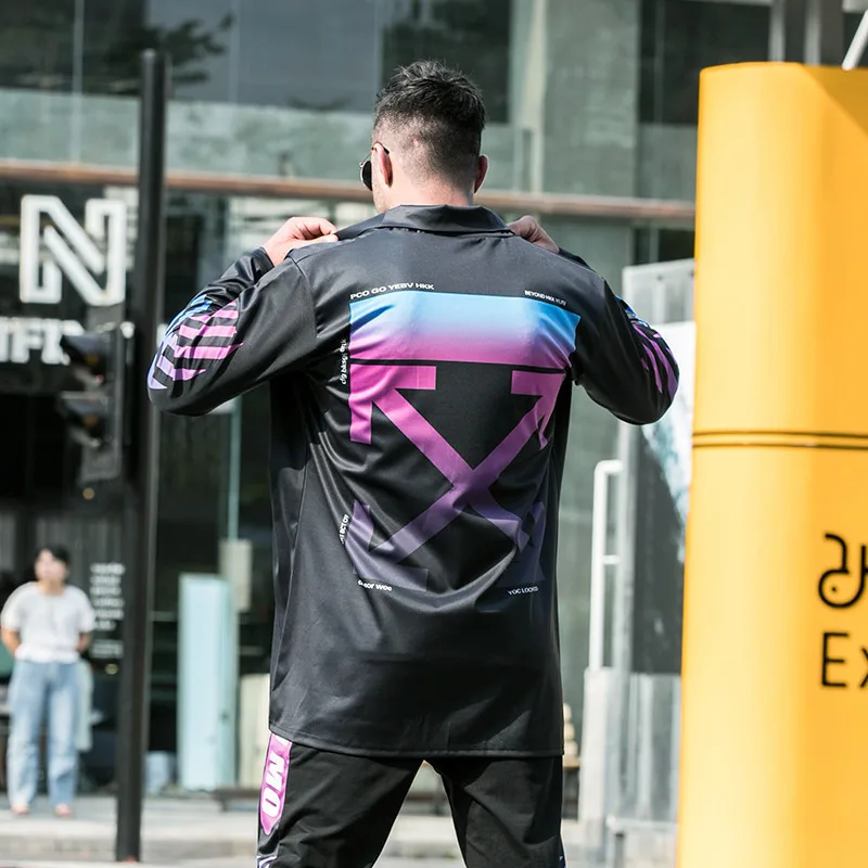 

Plus size men's autumn and winter fat men's plus size cardigan trench coat gradient printing trend casual handsome jacket