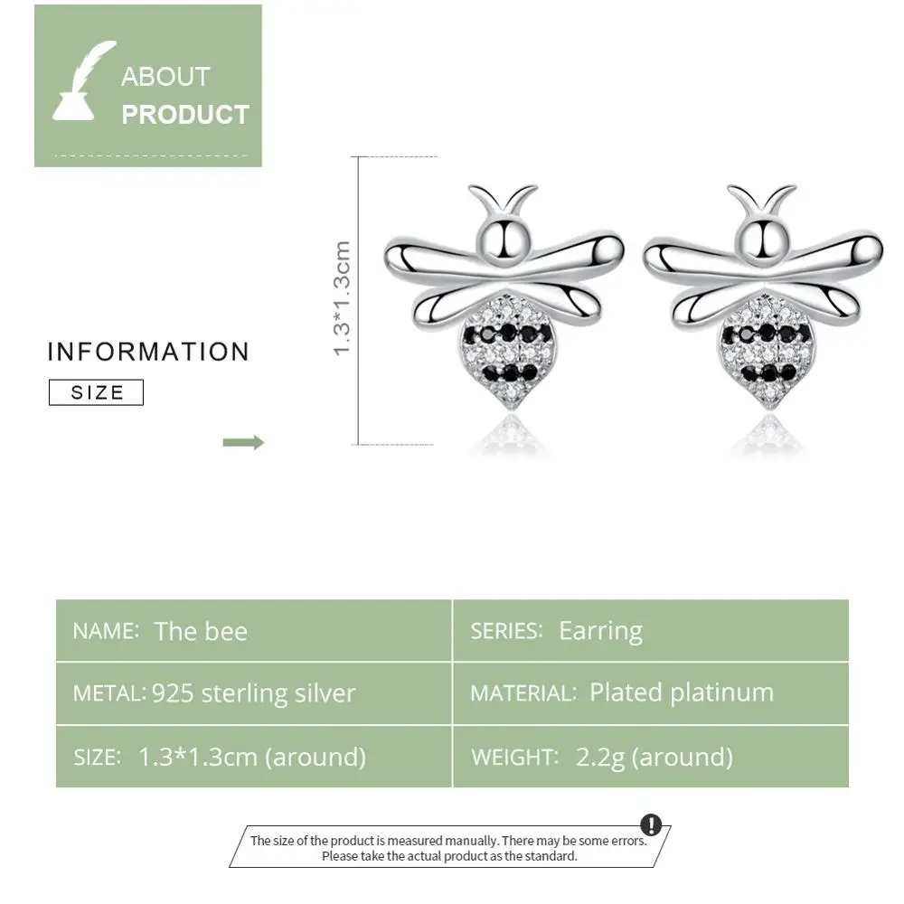 WOSTU Little Bee Stud Earrings 100% 925 Sterling Silver For Women Wedding Animal Small Fashion Party Jewelry FIE749 | Украшения и