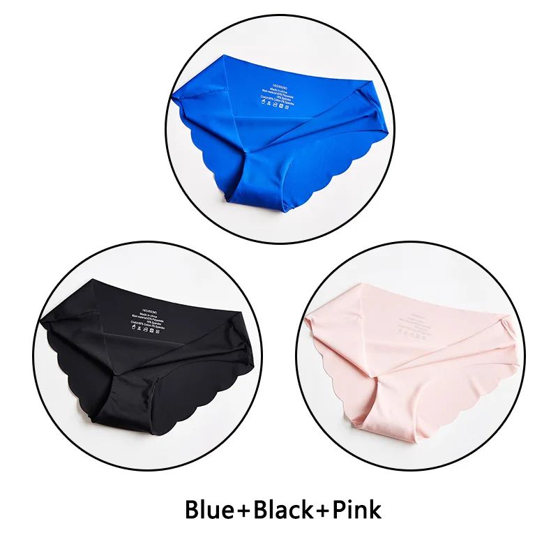Blue Black Pink 3 шт. ультра тонкие мягкие женские трусики бесшовные трусы сексуальные оборки Нижнее белье Женские однотонные трусики 7 цветов Нижнее белье с низкой посадкой нижнее белье - Цвет: Blue Black Pink