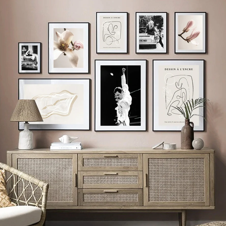 

Magnolia Movie Star Singer Nordic Vintage Poster Line Abstract HD Wall Art Canvas Painting Wall Pictures Living Room Decoration