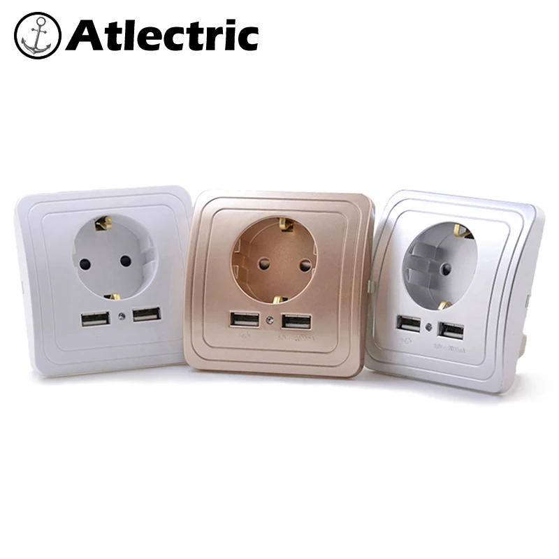 Atlectric двойной USB порт зарядное устройство адаптер штепсельная вилка европейского