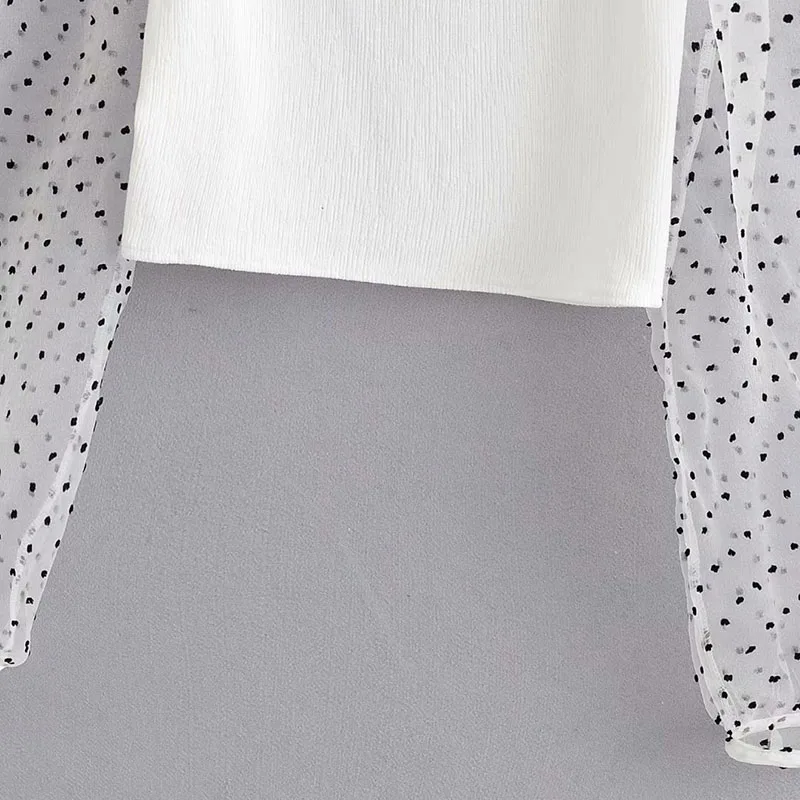 Женские сетчатые топы и блузки za белые с длинным рукавом принтом в горошек 2019 |