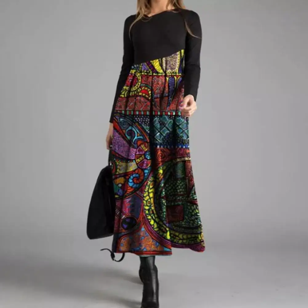 

Женское платье 2021, модное лоскутное платье с принтом, осенне-зимнее ТРАПЕЦИЕВИДНОЕ ПЛАТЬЕ с цветными вставками для повседневной носки