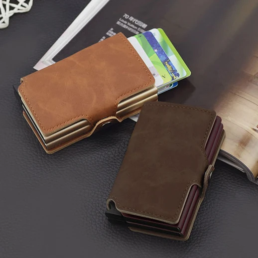 RFID двусторонний держатель для карт бумажник мини Безопасность Pop Up Кредитная