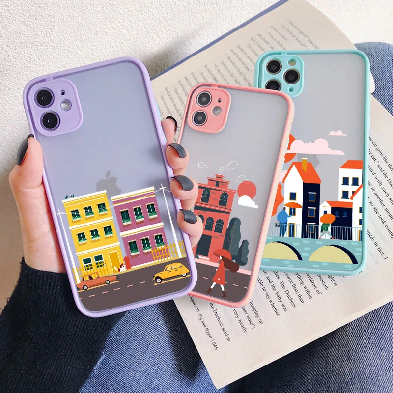 

Hand Painted Street House Phone Case For iPhone 12 mini 11 pro max XS XR XS Max 6S 7 8 Plus SE 2020 Hard shockproof Back Cover