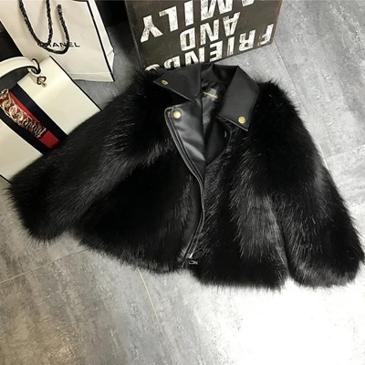 Black Зимнее искусственное кожаное пальто с мехом для мамы и дочки; детская куртка из искусственного лисьего меха для девочек; элегантная эксклюзивная одежда для детей; TZ422 - Цвет: Black