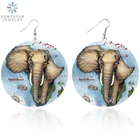 somesoor printing afro elephant wooden drop earrings african animal eco map design 6cm large dangle earring jewelry women gifts