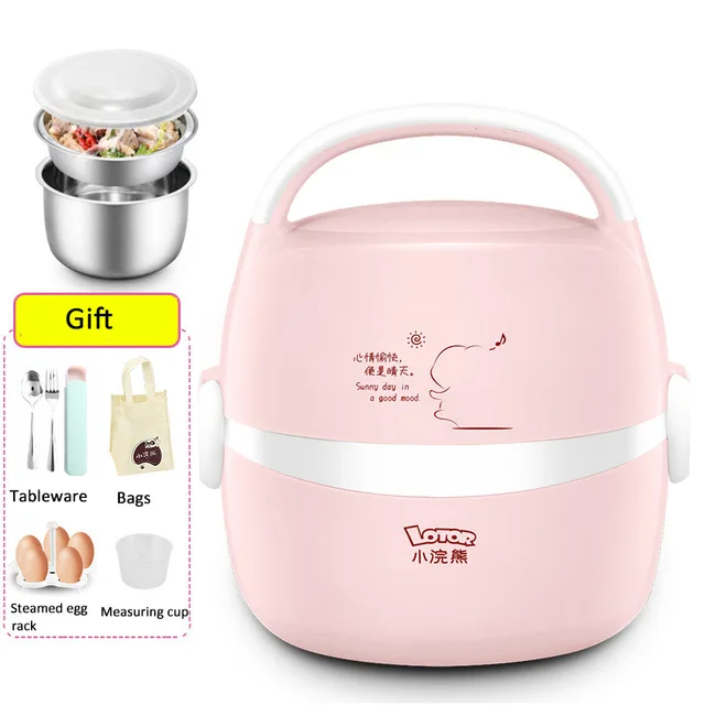 Pink 220 В многофункциональный электрический нагревательный Ланч-бокс с двойным вкладышем из нержавеющей стали рисоварки с подогревом контейнеры для еды с теплоизоляцией - Цвет: Pink