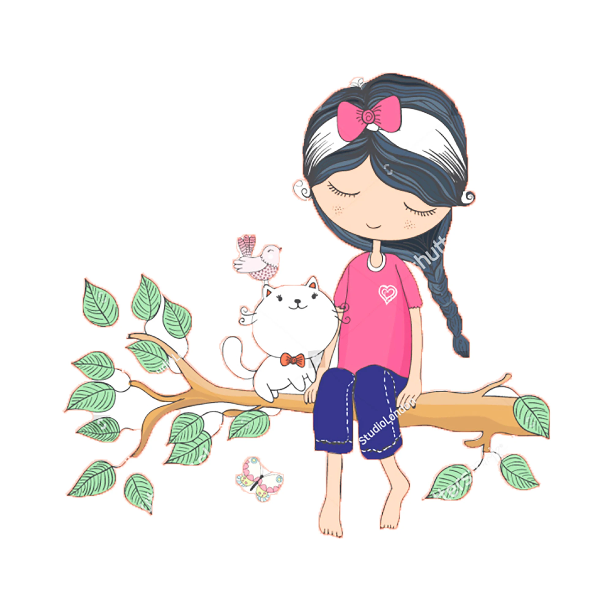 Металлические штампы с изображением девушки кошкой сидящей в дереве милый Кот