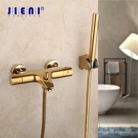 jieni golden plated bathtub basin sink faucet w hand shower set wall mounted exposed 38%c2%b0 thermostatic mixer shower faucet set