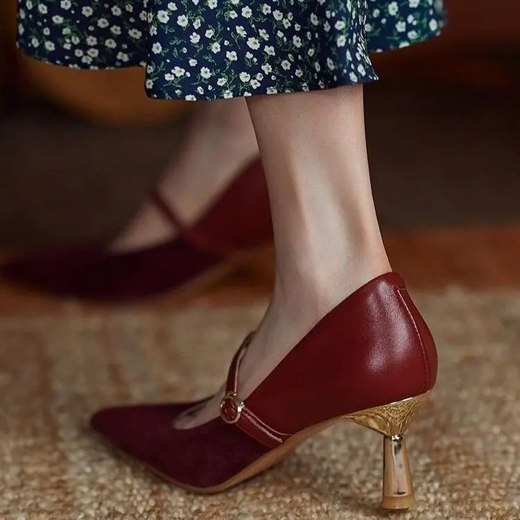 Удачу пикантная обувь на высоком каблуке в винтажном стиле из искусственной кожи