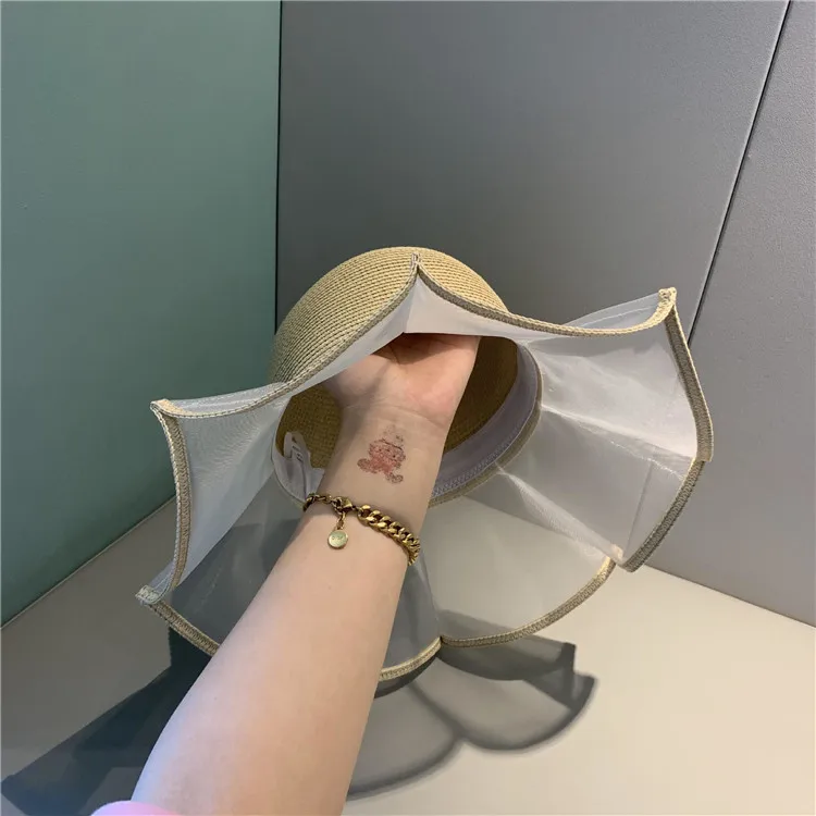 

202104-YY new summer paper patchwork Transparent folding yarn lady leisure sun cap women leisure hat