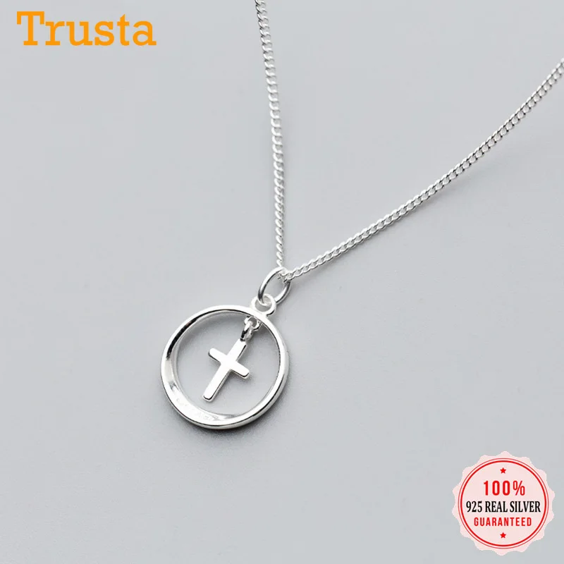 Trustdavis 100% Стерлинговое Серебро 925 пробы полый круглый крест кулон короткое 41 см